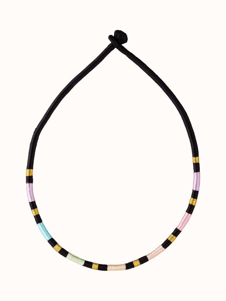 Front view of Patwa Collar Necklace featuring elaborate patwa work and elegant collar design.