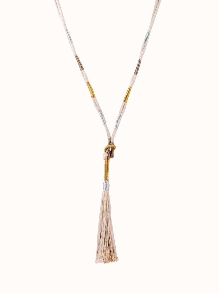 Front view of Patwa long necklace showcasing its vibrant colors and intricate beadwork