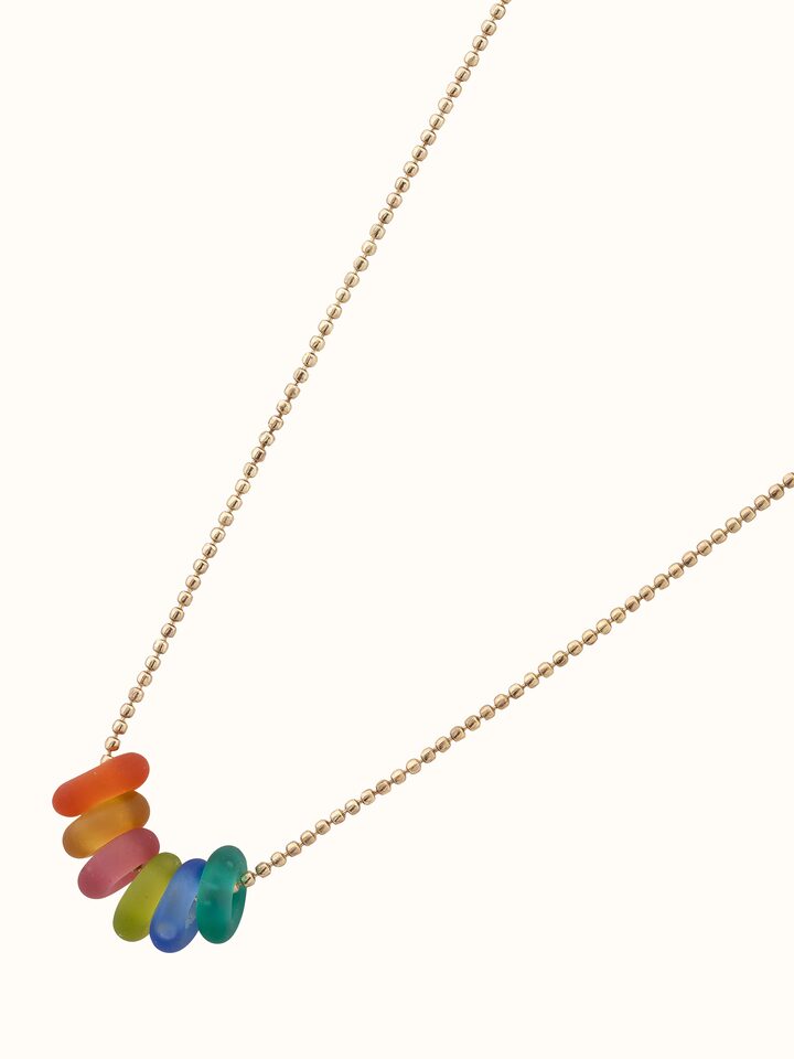 Angled view of Glass Bead Collar Necklace emphasizing the detailed beadwork.