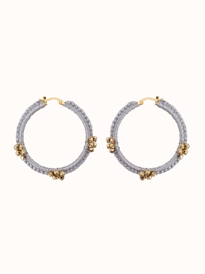Front view of Zari Patwa hoop earrings showcasing their elegant design and intricate details