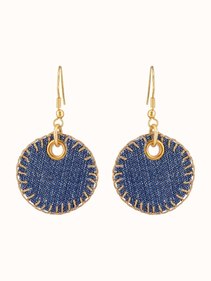 Front view of Upcycled Drop Earrings showing the complete piece and design