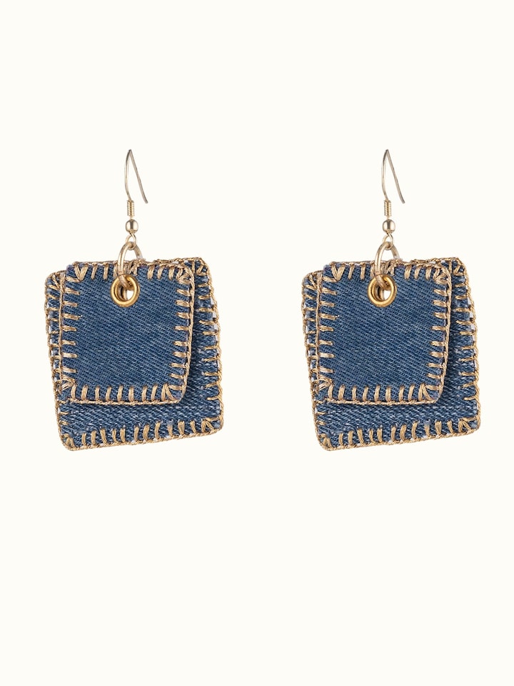 Front view of Upcycled Drop Earrings showing the complete piece and design