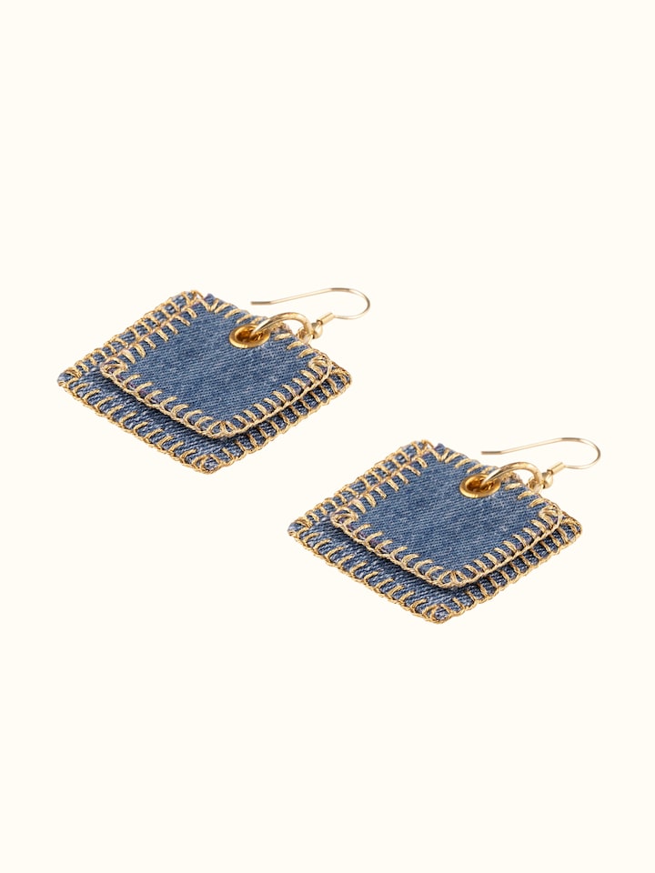 Overview of Upcycled Drop Earrings showing the complete piece laid out