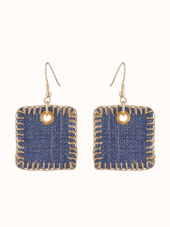 Front view of Upcycled Drop Earrings showing the complete piece and design
