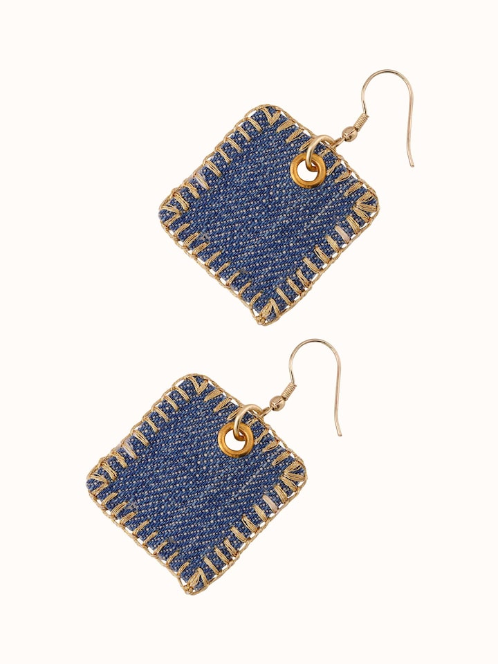 Overview of Upcycled Drop Earrings showing the complete piece laid out