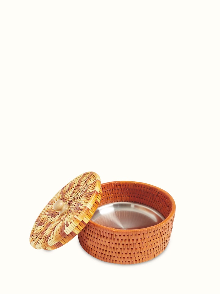 Angled view of Palm leaf roti box showcasing its unique design and functionality.