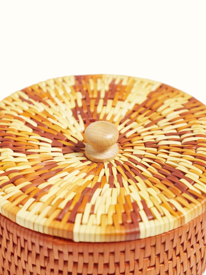 Close-up view of Palm leaf roti box focusing on the fine craftsmanship and natural material.