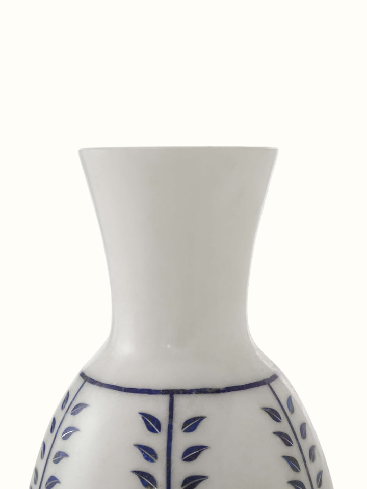 Detail view of Pacchikari Marble Floor Vase White Colour highlighting the handcrafted detailing and finish