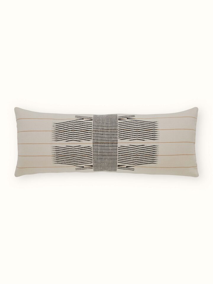 Front view of Ridhama white Kalinda cotton Naga handloom cushion cover showcasing its clean design and texture.
