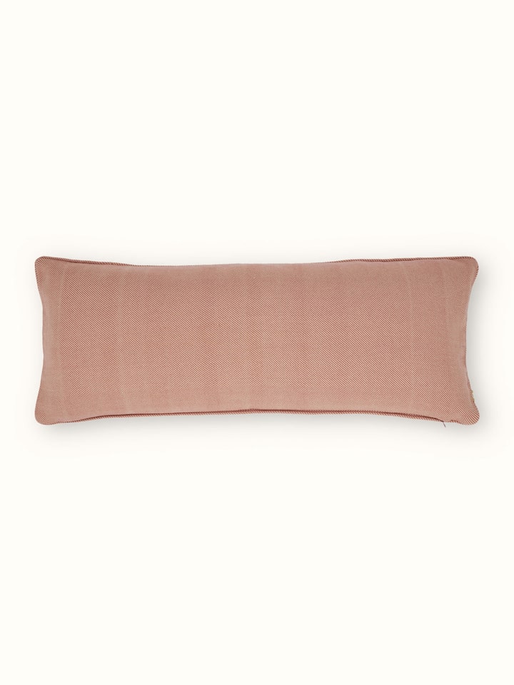 Full view of Godna peach stripe cotton handwoven pattu cushion cover displaying the overall design and quality.