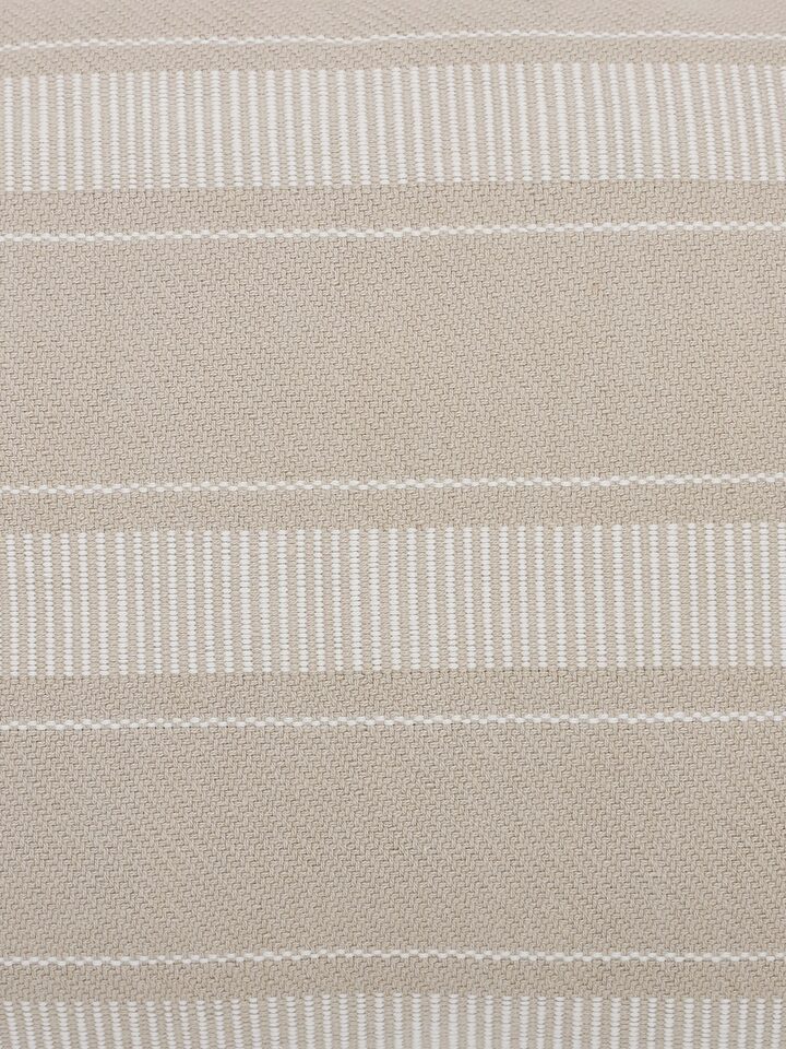 Detailed view of Godna Light Beige Stripe Cotton Handwoven Pattu Lumbar Cushion Cover focusing on the fabric weave.