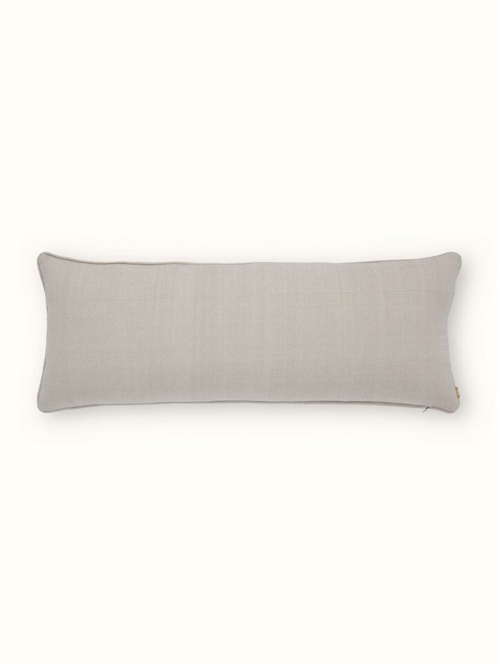Close-up view of Godna Light Beige Stripe Cotton Handwoven Pattu Lumbar Cushion Cover showcasing the stripes and texture.
