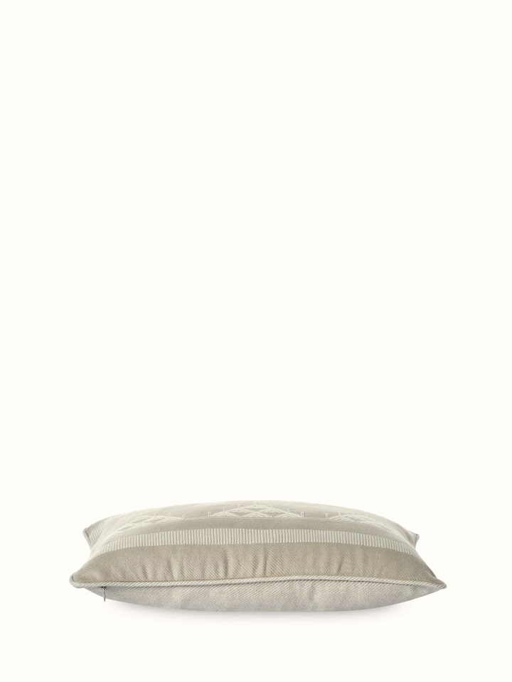 Detailed view of Godna light beige triangular stripe cotton handwoven pattu cushion cover, showcasing texture