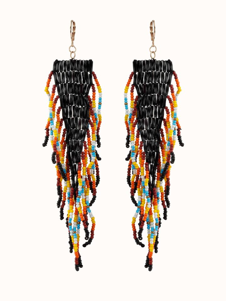 Front view of Handcrafted Drop Earrings featuring unique artisan design and vibrant colors
