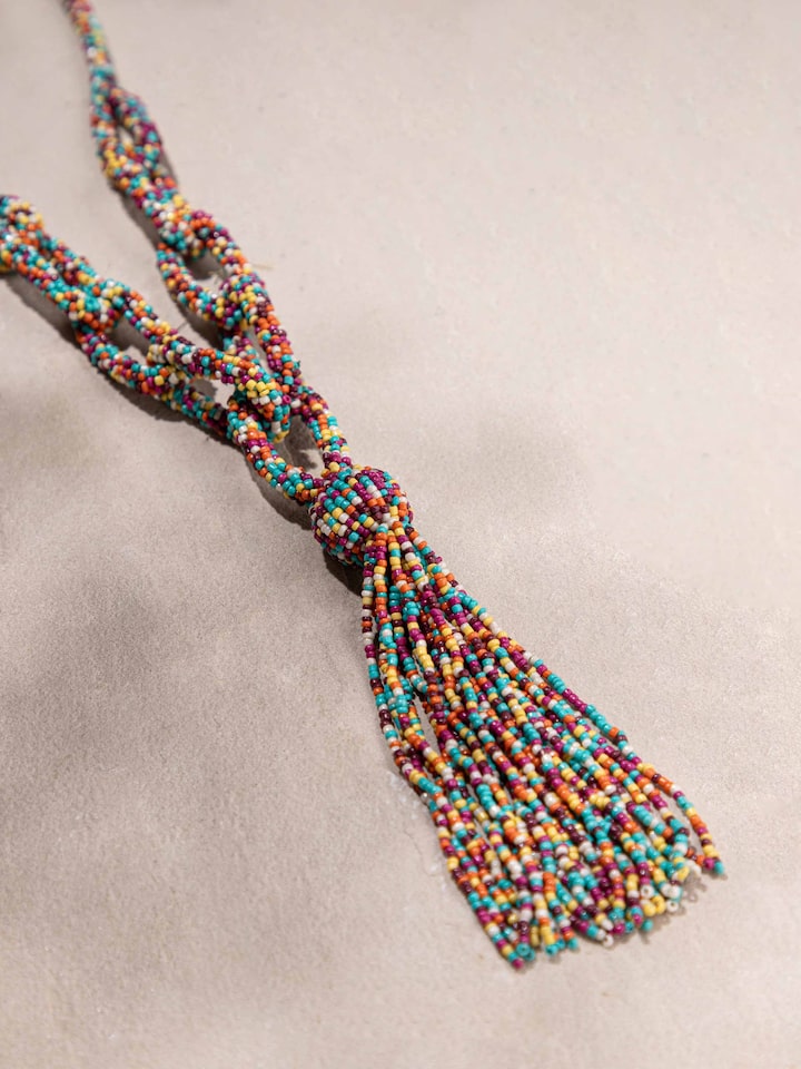 Back view of Handcrafted Long Necklace illustrating the clasp and overall length.