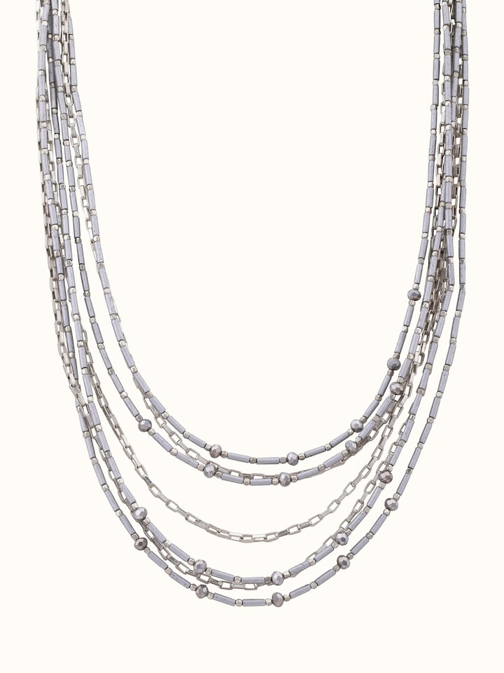 Front view of handcrafted collar necklace highlighting its detailed design and intricate craftsmanship