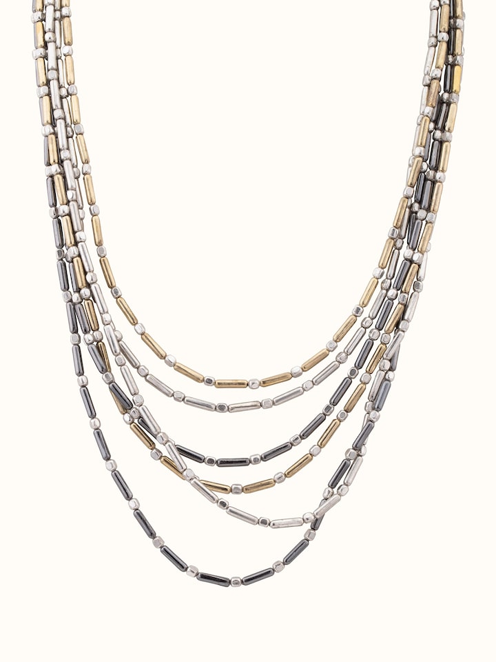 Front view of handcrafted collar necklace showcasing its elegant design and intricate details