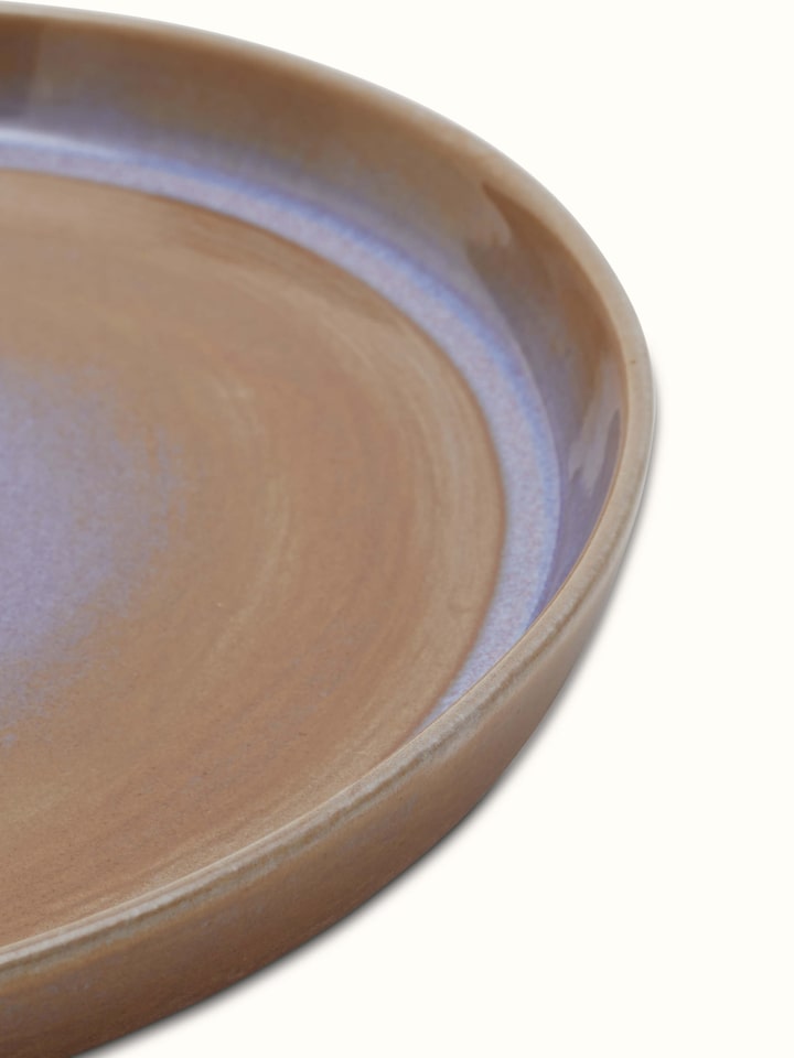 Detailed close-up of brown Khurja pottery ceramic dinner plates set (4 pcs) showcasing the intricate design