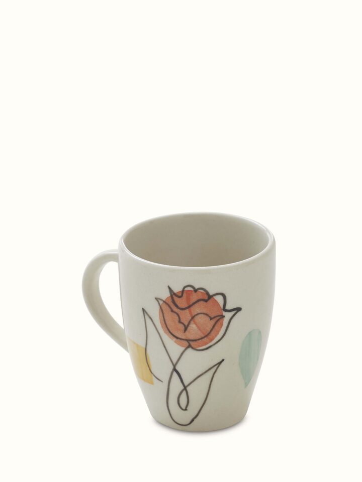 Detailed view of Khurja pottery ceramic coffee mugs (4 pcs) focusing on the intricate patterns and vibrant colors