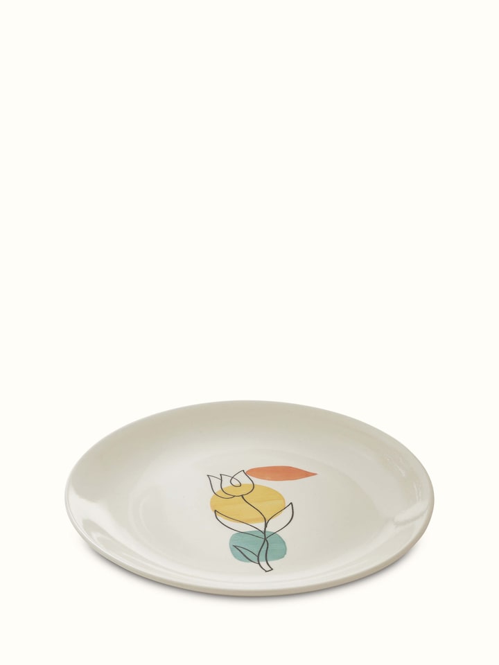 Full view of Khurja Pottery Ceramic Dinner Plates in Orange & White capturing the complete set.