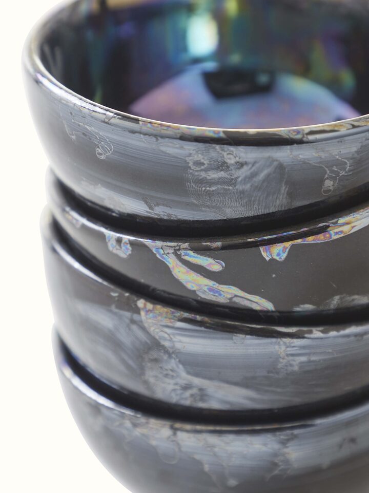 Top-down view of black Khurja pottery ceramic dinner bowls, set of 4, displaying the spacious interior and sleek design.