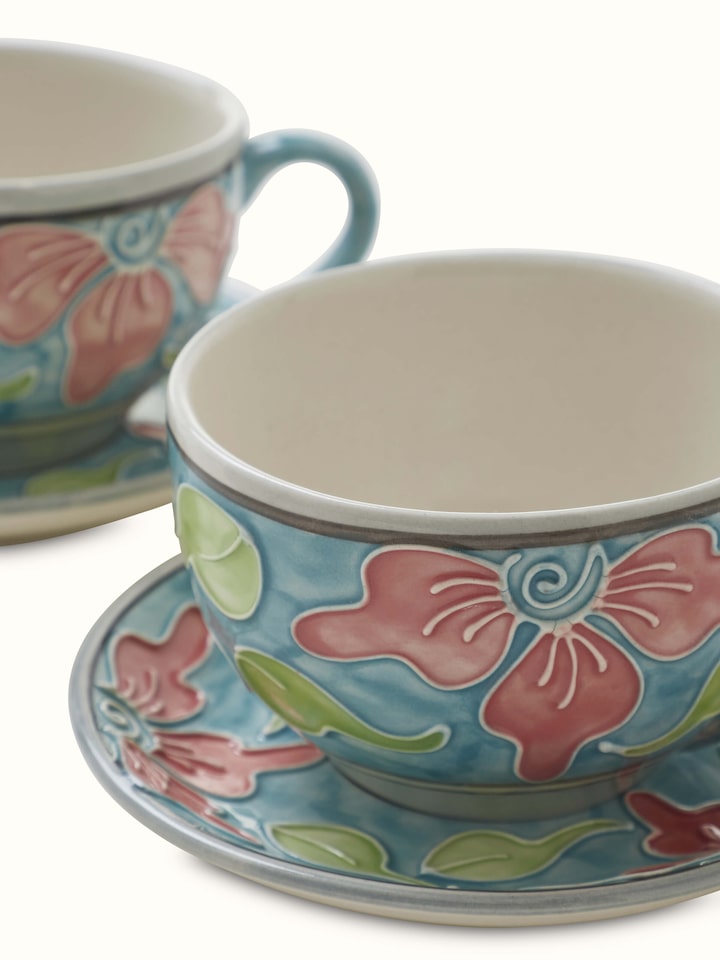Detailed view of Khurja Pottery Ceramic Soup Bowl Set, emphasizing the craftsmanship and pattern details (2 pcs)