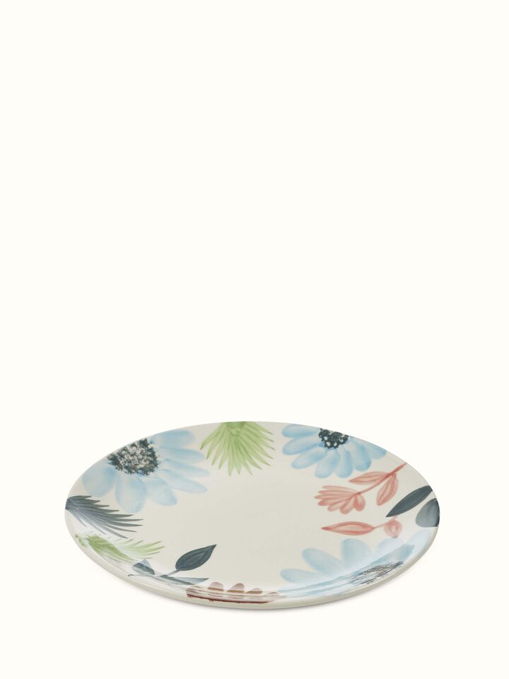 Close-up of Khurja Pottery Ceramic Dinner Plates Multicolor (4 pcs), emphasizing the hand-painted patterns