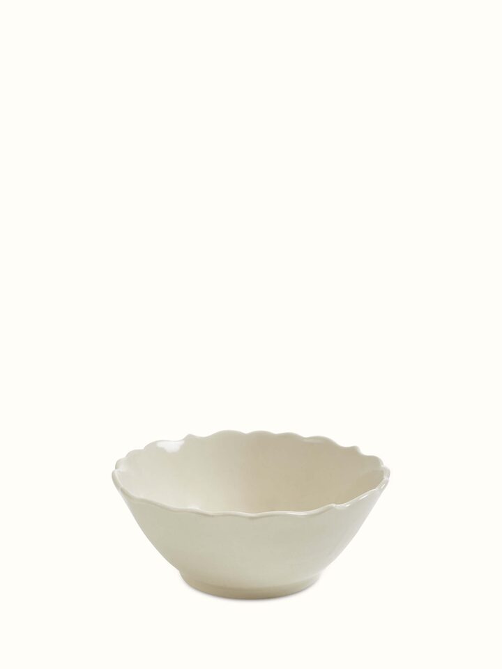 Front view of Khurja pottery ceramic serving bowl in plain white.