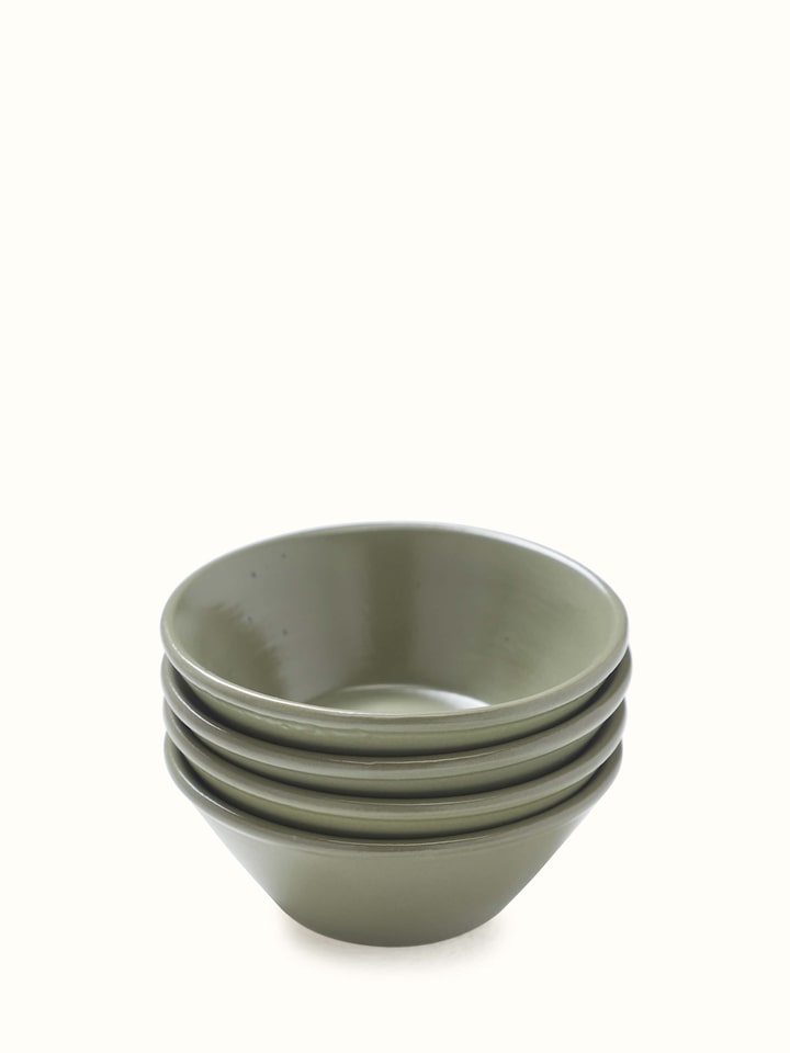 Overall view of Khurja Pottery Ceramic Dinner Bowls Green (4 pcs) demonstrating craftsmanship