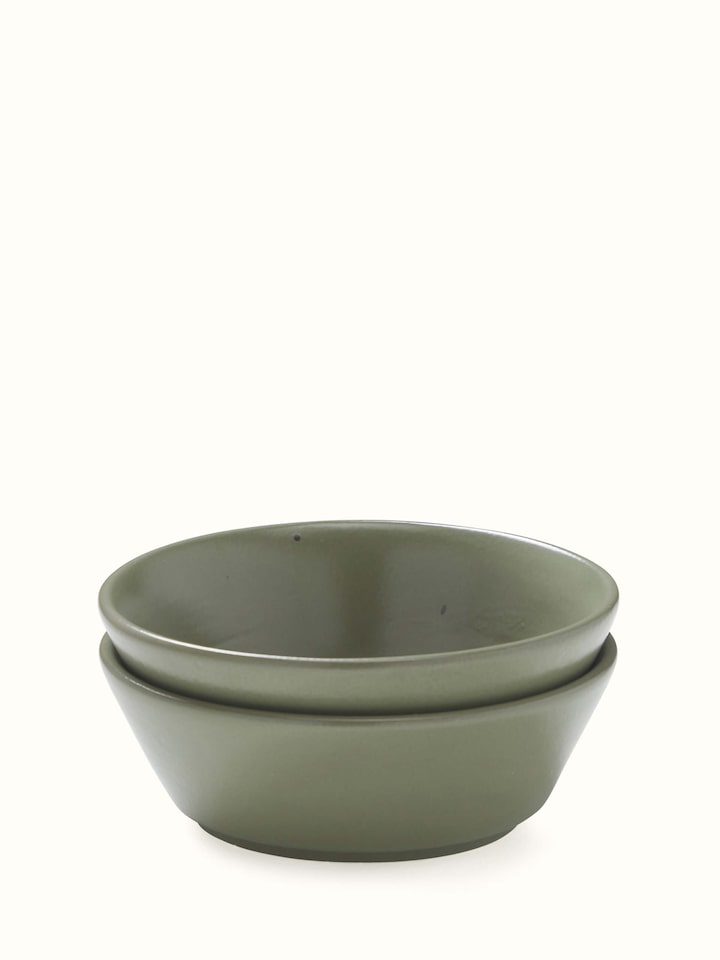 Front view of Khurja Pottery Ceramic Nut Bowls in Green (2 pcs) showcasing elegant design.