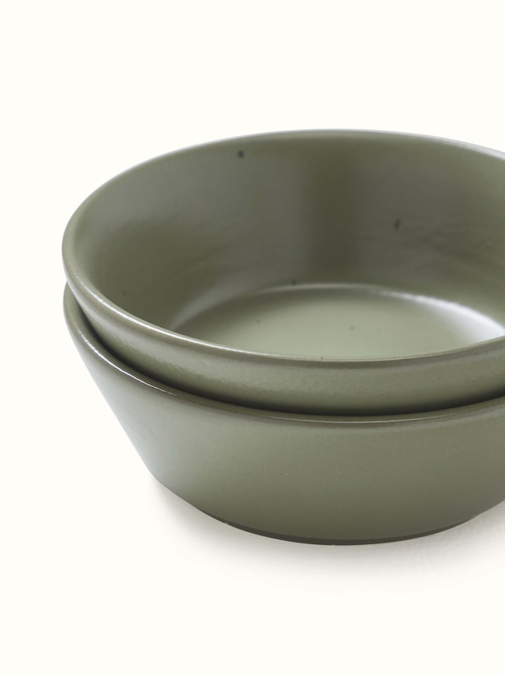 Full view of Khurja Pottery Ceramic Nut Bowls in Green (2 pcs) displaying complete design.