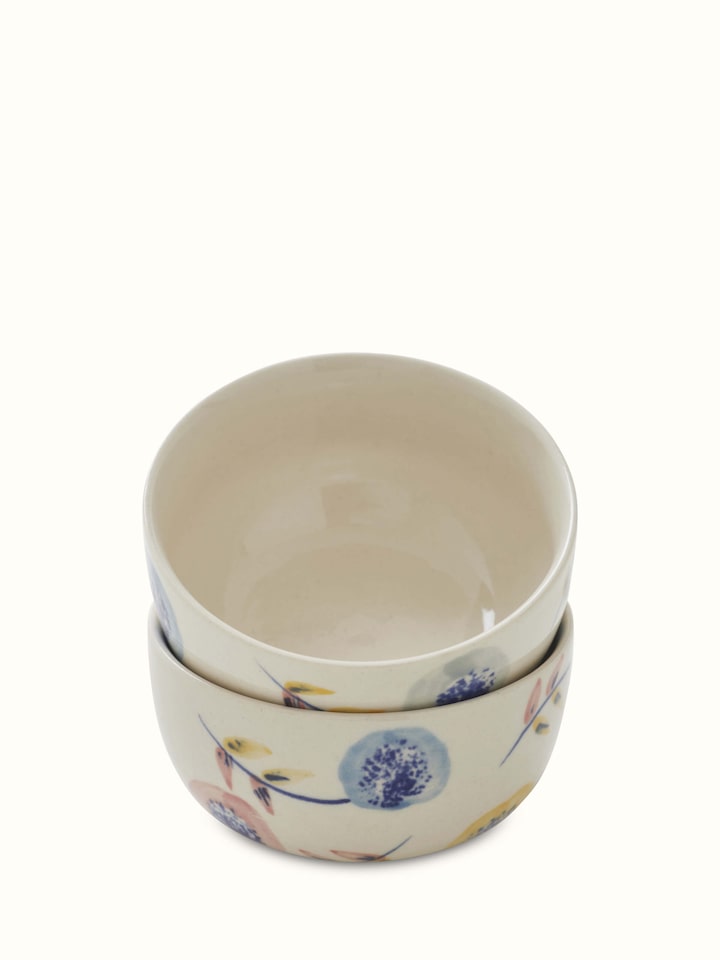 Front view of Khurja pottery ceramic soup bowls (2 pcs) with traditional design