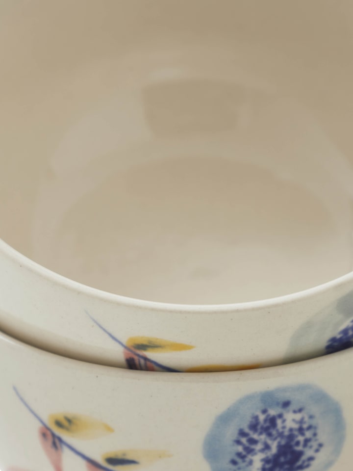 Detailed view of Khurja pottery ceramic soup bowls (2 pcs) highlighting traditional art