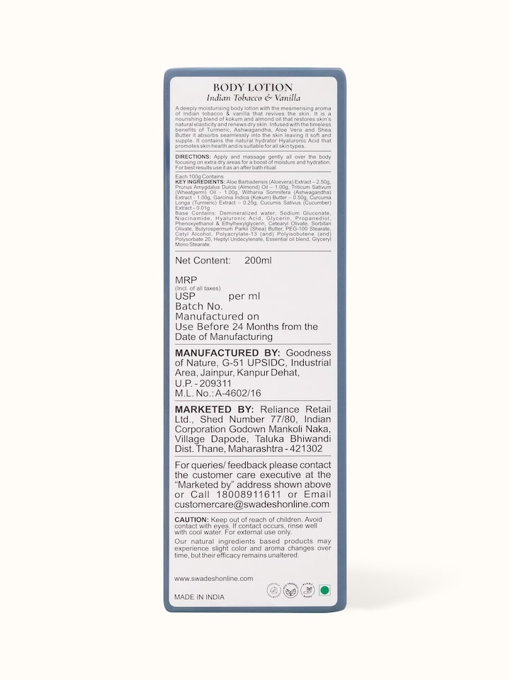 Detailed view of Body Lotion Indian Tobacco & Vanilla highlighting its rich texture and soothing properties