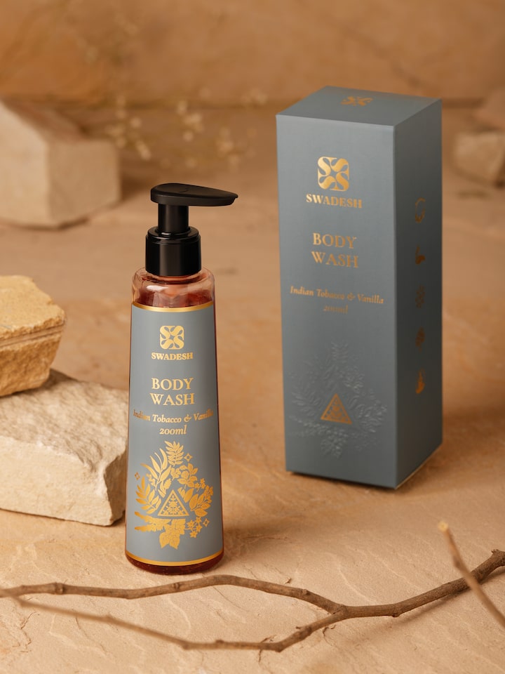 Side view of Body Wash Indian Tobacco & Vanilla highlighting label details.
