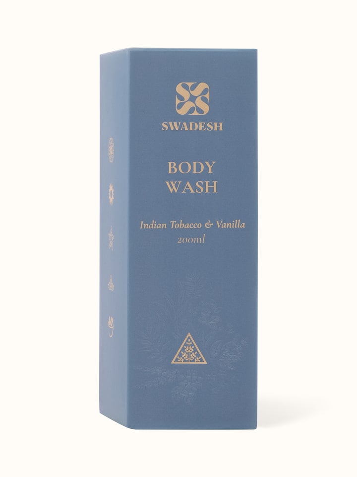Rear view of Body Wash Indian Tobacco & Vanilla featuring additional product information.