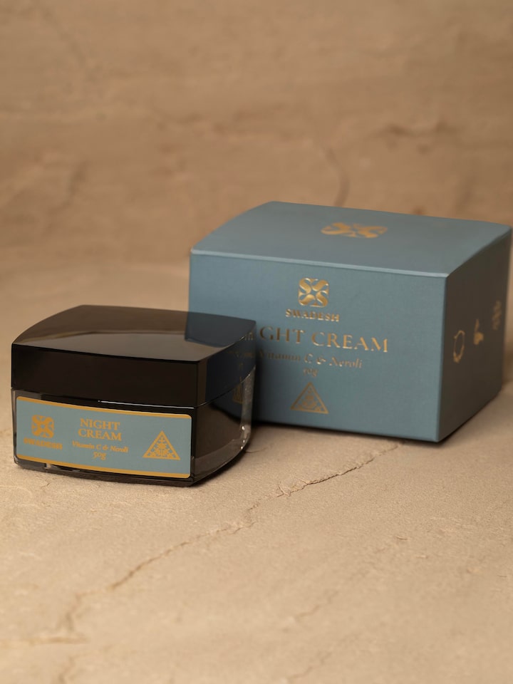 Close-up of Night Cream Vitamin C & Neroli jar with emphasis on product texture.