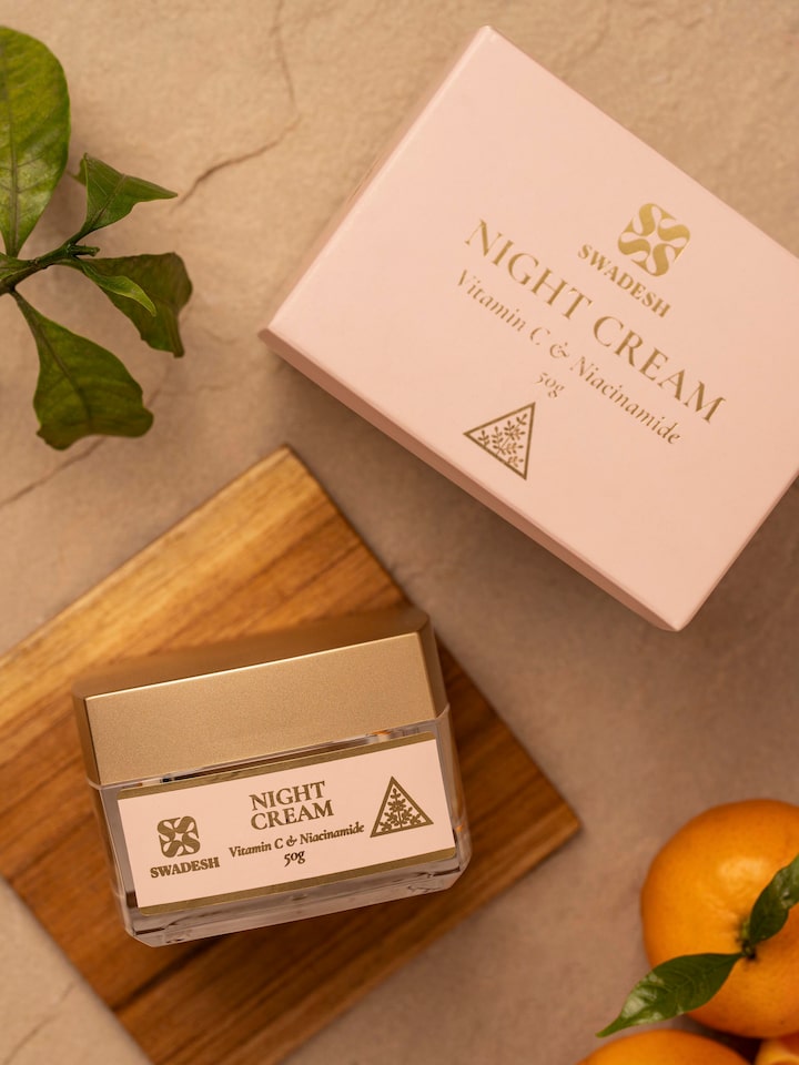 Close-up view of Night Cream Vitamin C & Niacinamide jar highlighting the product label and lid