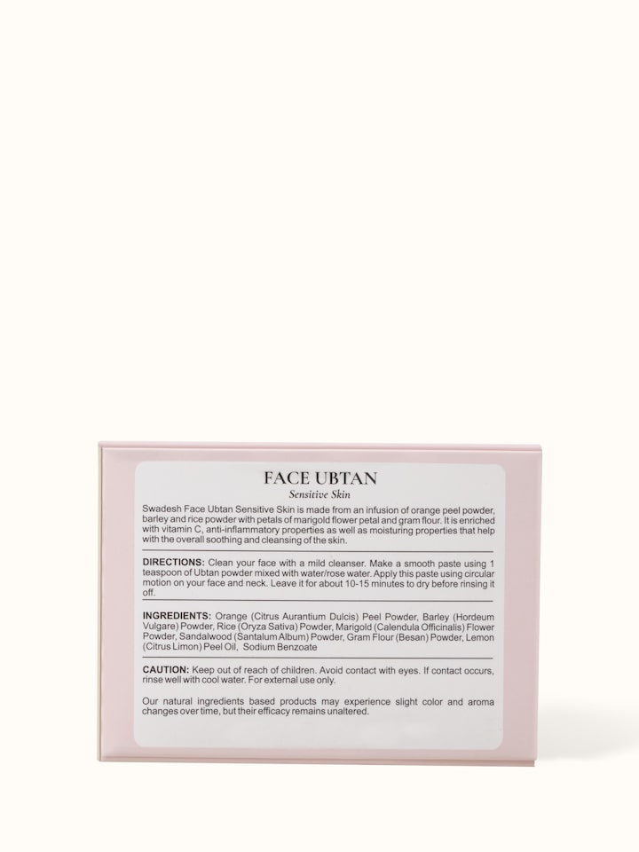 Angled view of Face Ubtan Sensitive Skin showing the overall packaging design.