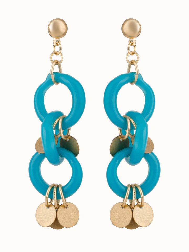 Front view of Glass bead drop earrings highlighting bead arrangement