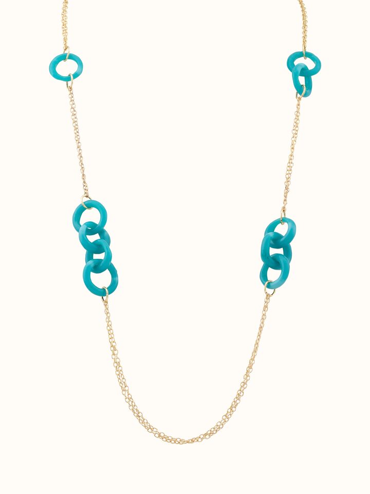 Front view of Glass Bead Long Necklace featuring colorful glass beads and elegant length.