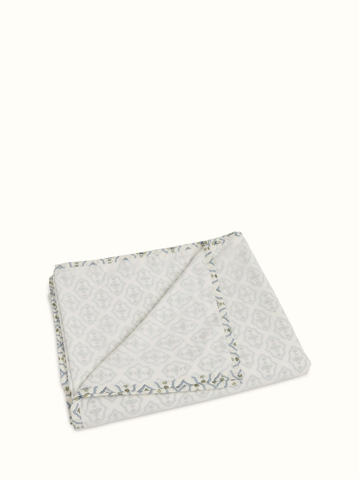 Full view of Aarunya blue trellis cotton Sanganeri block printed double dohar, showcasing the trellis pattern and overall design.