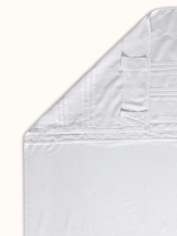 Detailed shot of the Nityam white solid cotton linen Sanganeri block printed sheer curtain (7 ft), showing the overall texture and design.