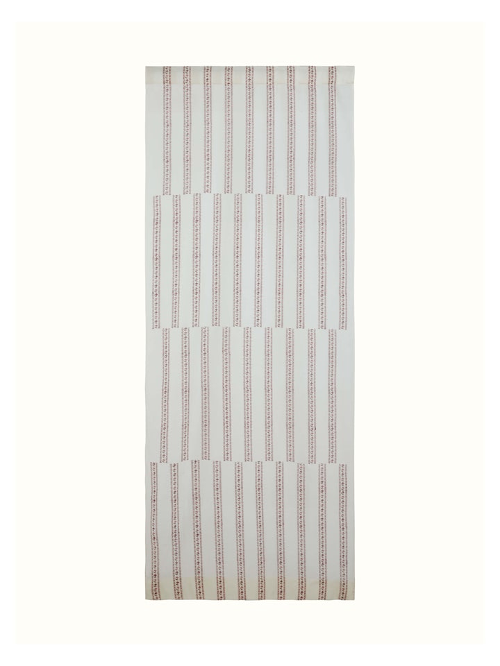 Front view of Aaarunya Red Floral Border Cotton Silk Sanganeri Block Printed Sheer Curtain highlighting the red floral border.