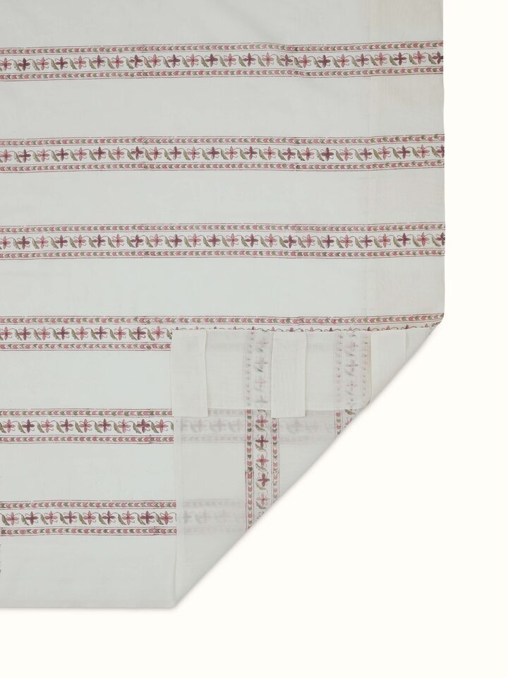 Detailed view of Aaarunya Red Floral Border Cotton Silk Sanganeri Block Printed Sheer Curtain showcasing the vibrant red floral border.