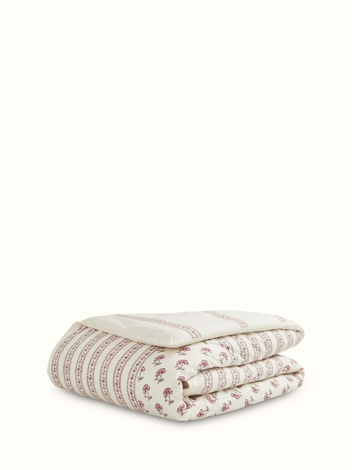 Close-up view of Aarunya Red Floral Cotton Sanganeri Block Printed Queen Duvet Cover showcasing detailed floral pattern and fabric texture.