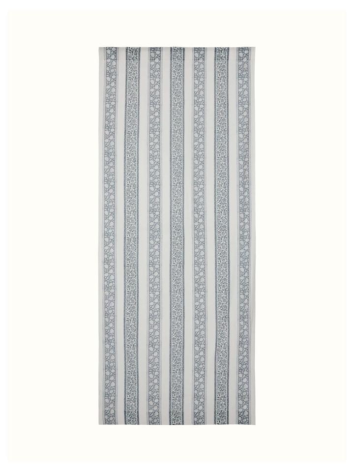 Saha grey floral cotton Sanganeri block printed sheer curtain (7 ft) with floral pattern.