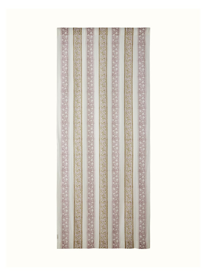 Full view of Sanjhi light purple floral border cotton Sanganeri block printed sheer curtain (9 ft) showcasing the floral pattern and color.