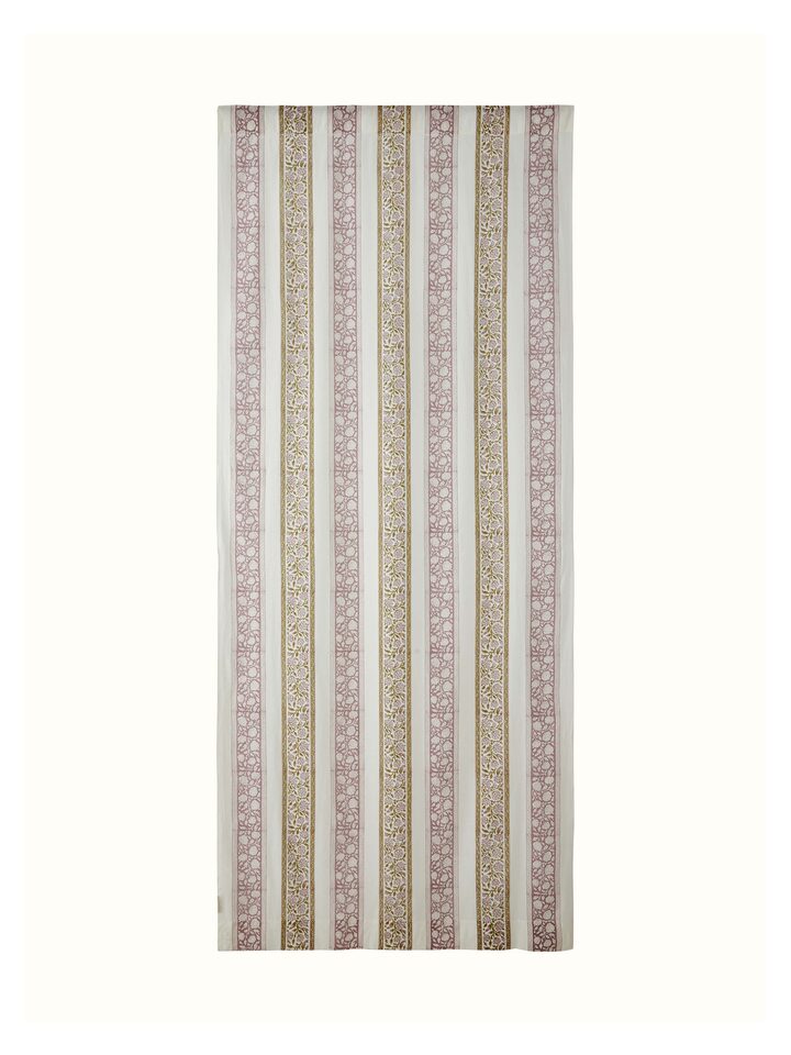 Front view of Sanjhi light purple floral border cotton Sanganeri block printed sheer curtain (7 ft), showcasing the floral border and sheer fabric