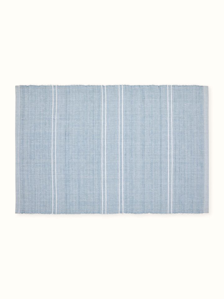 Front view of Arth Light Blue Solid Cotton Table Mats showing full set and handloom texture